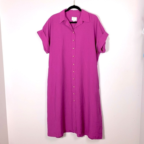 Madison 123 NAYAA SHIRT DRESS Fuscia Button-Down Shirt Dress Midi size Large - Picture 1 of 15